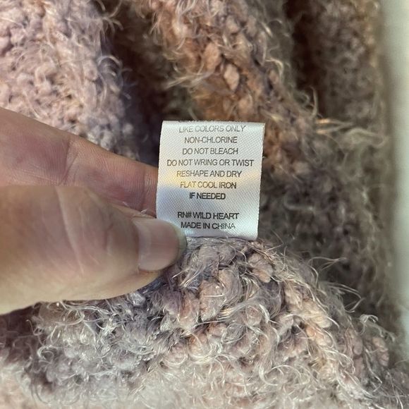 Woven Heart Pink Cozy Cardigan Faux Angora Knit Open Front Pockets Size Large - Picture 5 of 9
